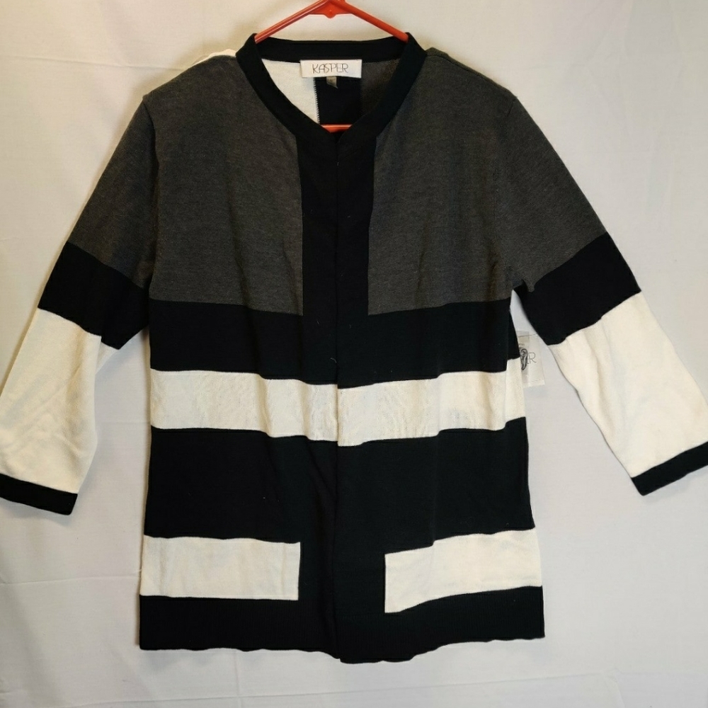 Kasper Womens Cardigan Sweater Sz M NWT MultiColor 3/4 Sleeve Pullover